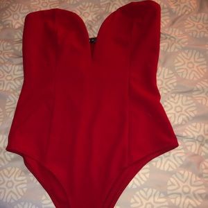 Red strapless bodysuit